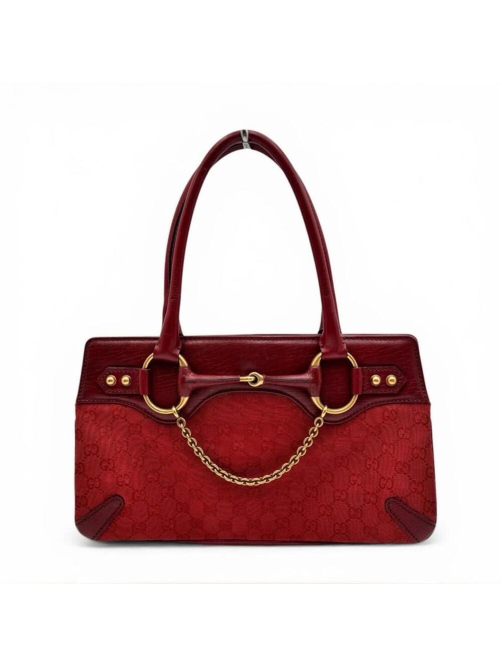Gucci Red GG Canvas Horsebit Shoulder Bag